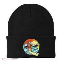 Surfing Bigfoot Funny Beach Sasquatch Surfer Waves Retro 80s Beanie thumb 0