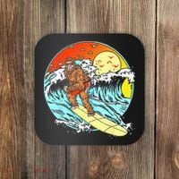 Surfing Bigfoot Funny Beach Sasquatch Surfer Waves Retro 80s Coaster thumb 0