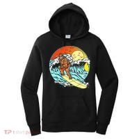 Surfing Bigfoot Funny Beach Sasquatch Surfer Waves Retro 80s Women's Hoodie thumb 0