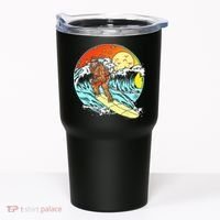 Surfing Bigfoot Funny Beach Sasquatch Surfer Waves Retro 80s Tumbler thumb 0