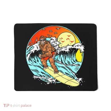 Surfing Bigfoot Funny Beach Sasquatch Surfer Waves Retro 80s Mousepad