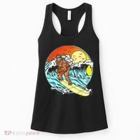 Surfing Bigfoot Funny Beach Sasquatch Surfer Waves Retro 80s Women's Tank Top thumb 0