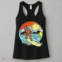 Surfing Bigfoot Funny Beach Sasquatch Surfer Waves Retro 80s Women's Tank Top thumb 3
