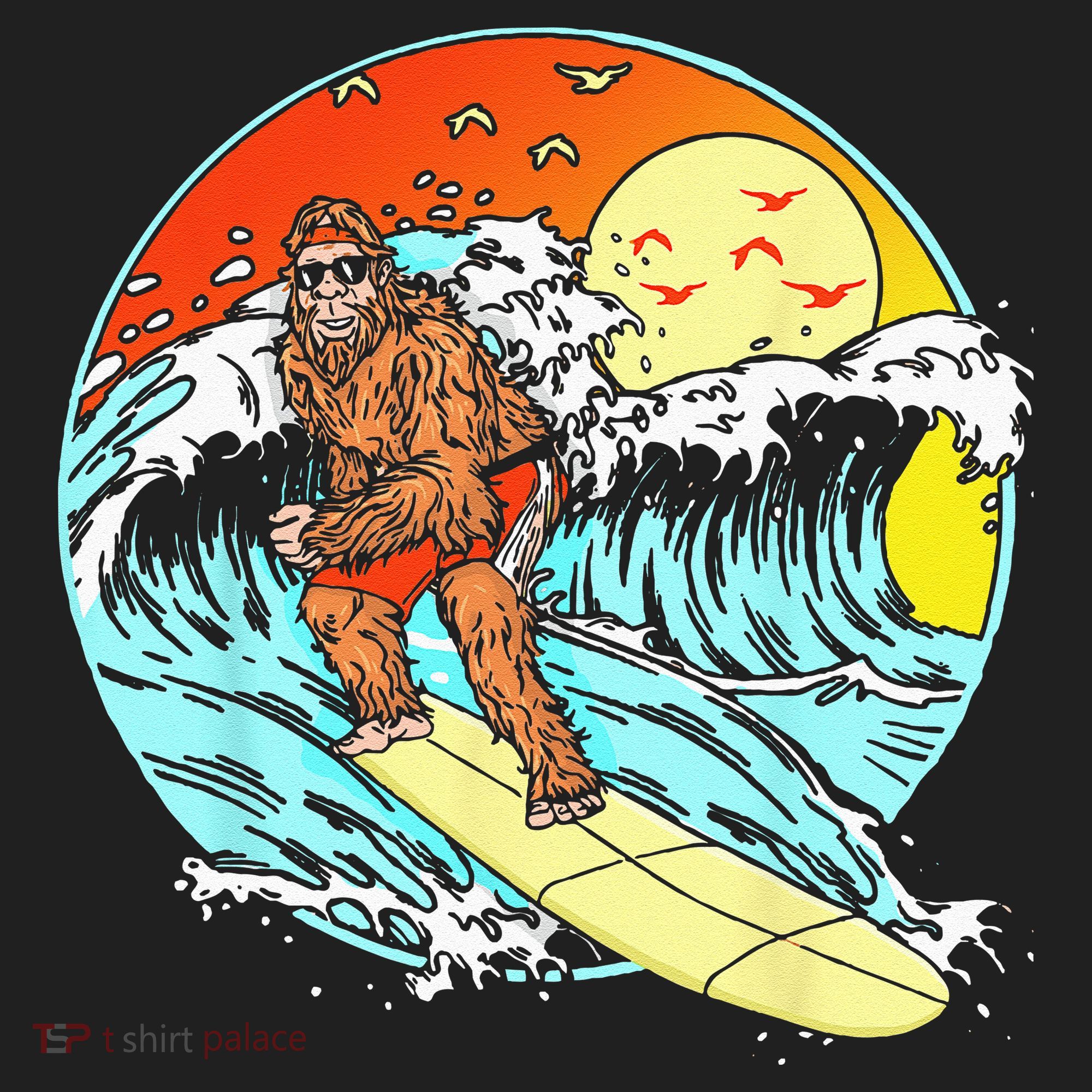 Surfing Bigfoot Funny Beach Sasquatch Surfer Waves Retro 80s Hat