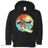 Surfing Bigfoot Funny Beach Sasquatch Surfer Waves Retro 80s Toddler Hoodie thumb 0