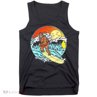 Surfing Bigfoot Funny Beach Sasquatch Surfer Waves Retro 80s Tank Top
