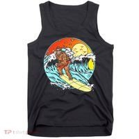 Surfing Bigfoot Funny Beach Sasquatch Surfer Waves Retro 80s Tank Top thumb 0