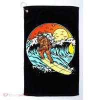 Surfing Bigfoot Funny Beach Sasquatch Surfer Waves Retro 80s Golf Towel thumb 0