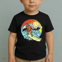 Surfing Bigfoot Funny Beach Sasquatch Surfer Waves Retro 80s Toddler T-Shirt thumb 2