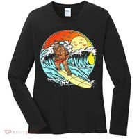 Surfing Bigfoot Funny Beach Sasquatch Surfer Waves Retro 80s Women's Long Sleeve Shirt thumb 0
