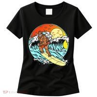 Surfing Bigfoot Funny Beach Sasquatch Surfer Waves Retro 80s Women's T-Shirt thumb 0
