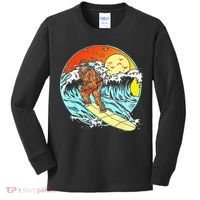 Surfing Bigfoot Funny Beach Sasquatch Surfer Waves Retro 80s Kids Long Sleeve Shirt thumb 0