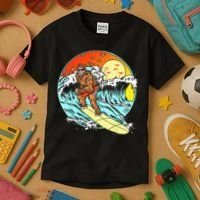 Surfing Bigfoot Funny Beach Sasquatch Surfer Waves Retro 80s Kids T-Shirt thumb 3