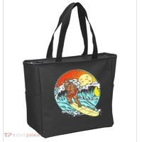 Surfing Bigfoot Funny Beach Sasquatch Surfer Waves Retro 80s Tote Bag thumb 2