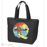 Surfing Bigfoot Funny Beach Sasquatch Surfer Waves Retro 80s Tote Bag thumb 3