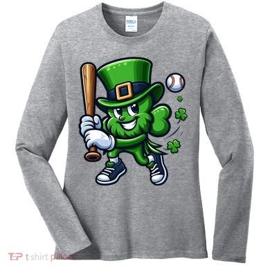 Shamrock Baseball Funny St Patricks Day Women's Long Sleeve Shirt