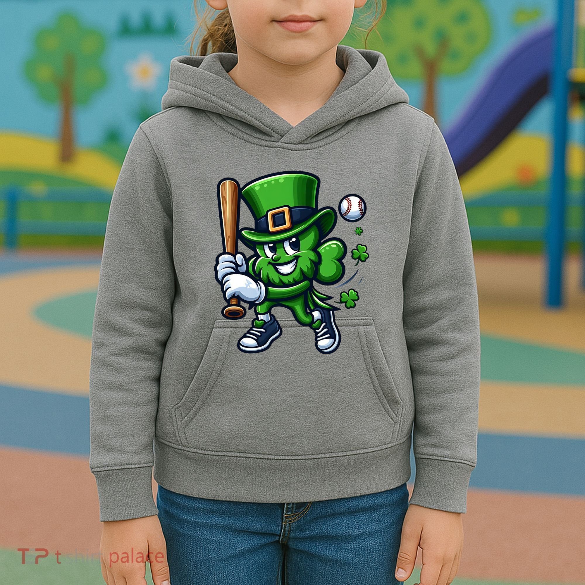 Shamrock Baseball Funny St Patricks Day Kids Hoodie