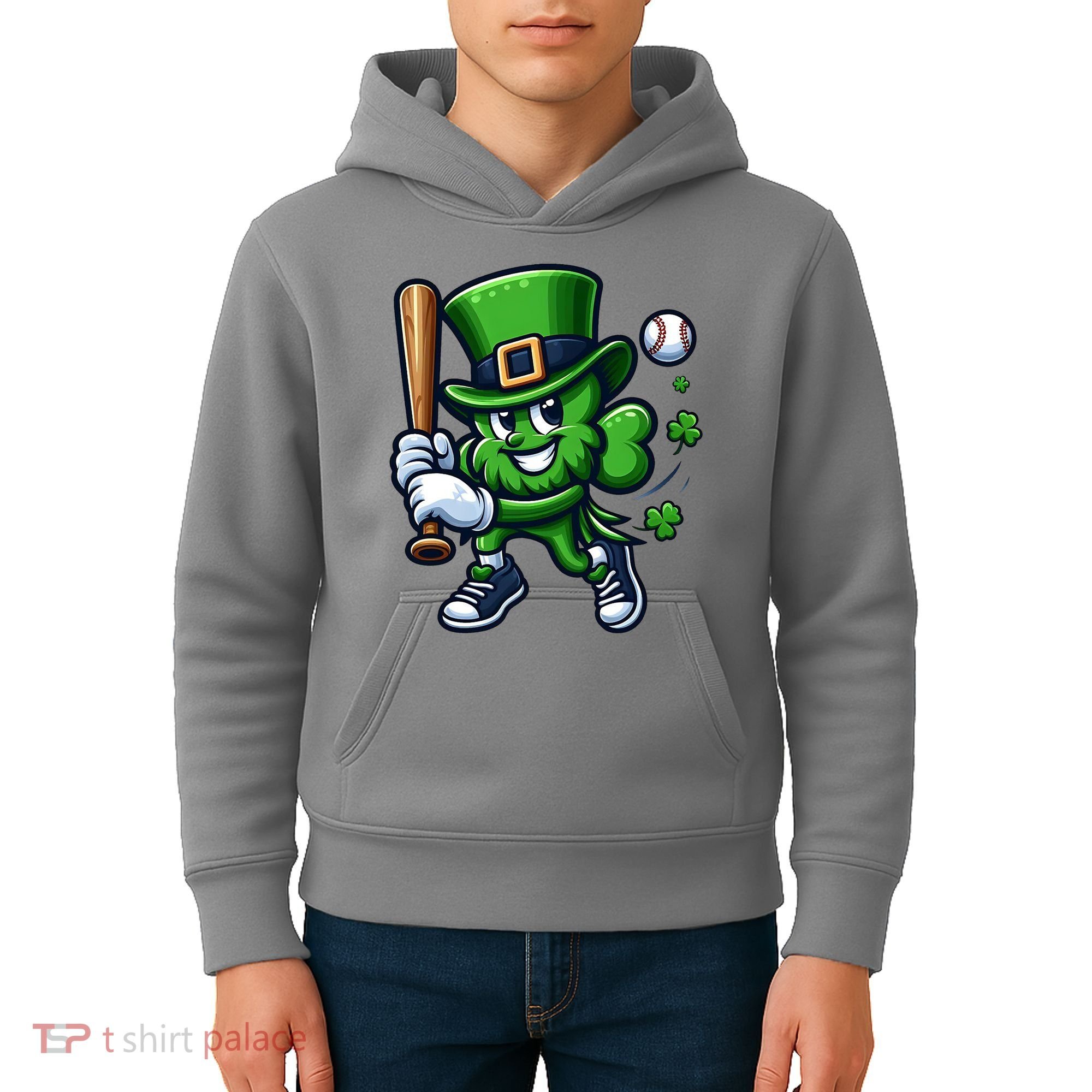 Shamrock Baseball Funny St Patricks Day Kids Hoodie
