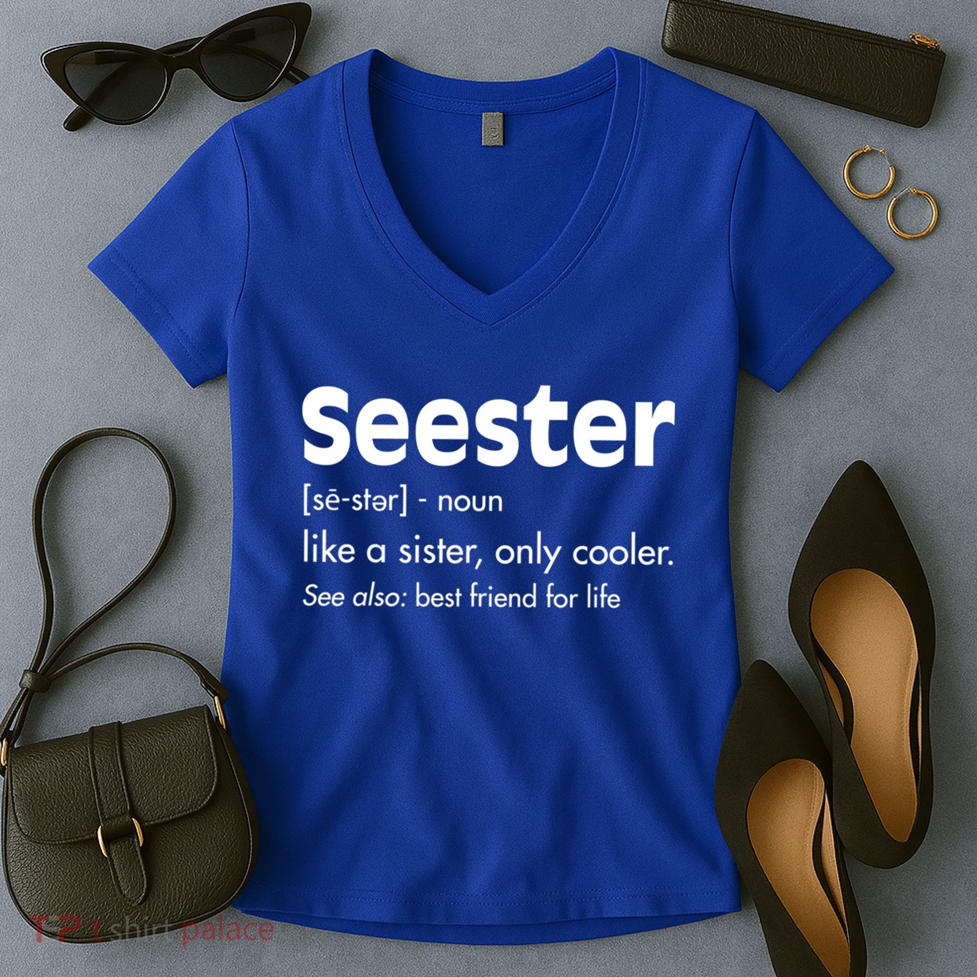 Sister Birthday Funny Gift With Funny Seester Definition Gift Women's V-Neck T-Shirt