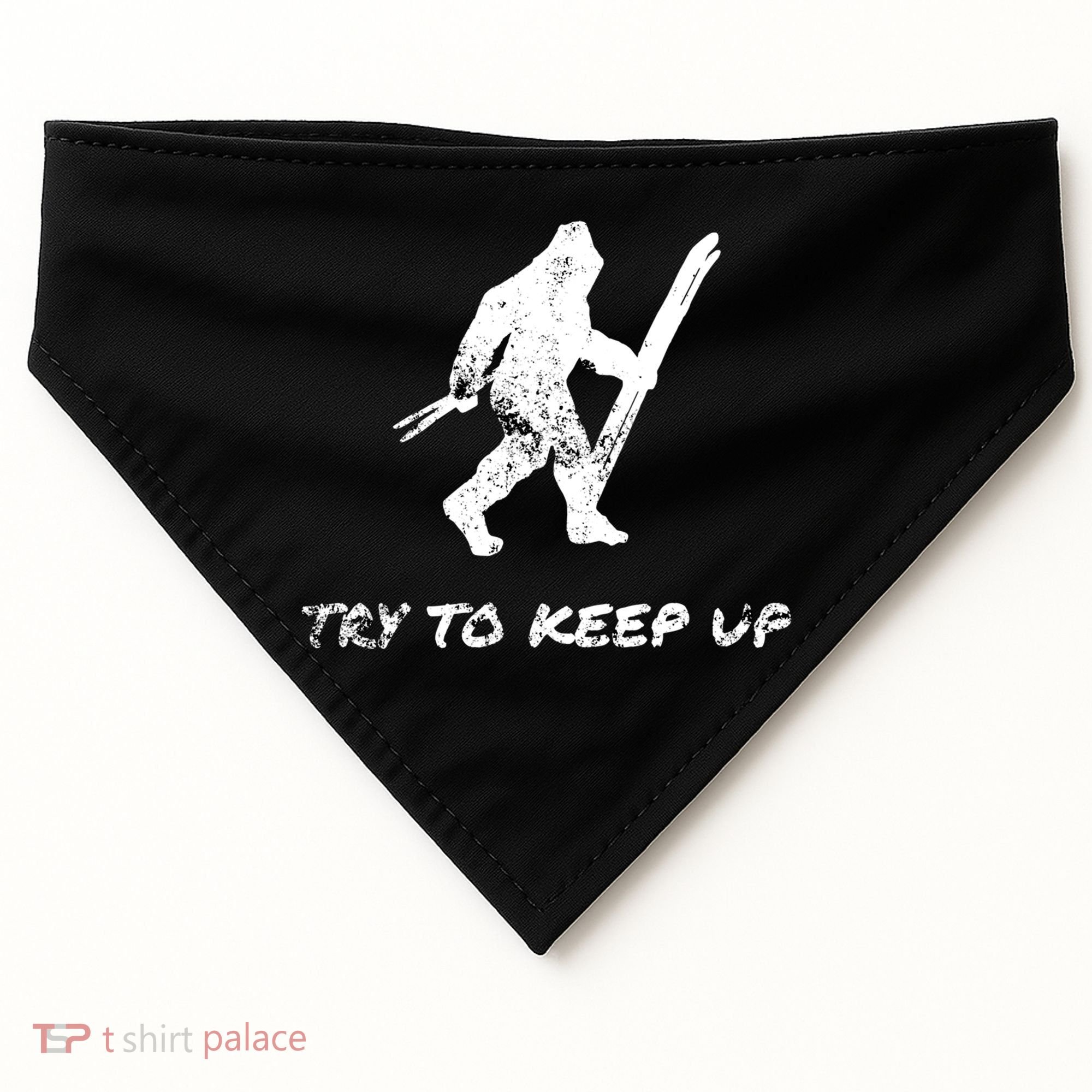 Skiing Bigfoot Funny Sasquatch Yeti Ski Try To Keep Up Gift USA-Made Doggie Bandana