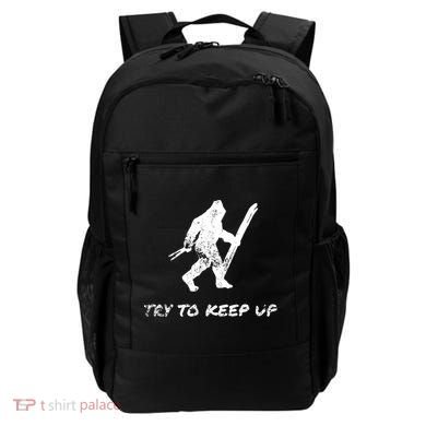Skiing Bigfoot Funny Sasquatch Yeti Ski Try To Keep Up Gift Backpack