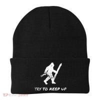 Skiing Bigfoot Funny Sasquatch Yeti Ski Try To Keep Up Gift Beanie thumb 0
