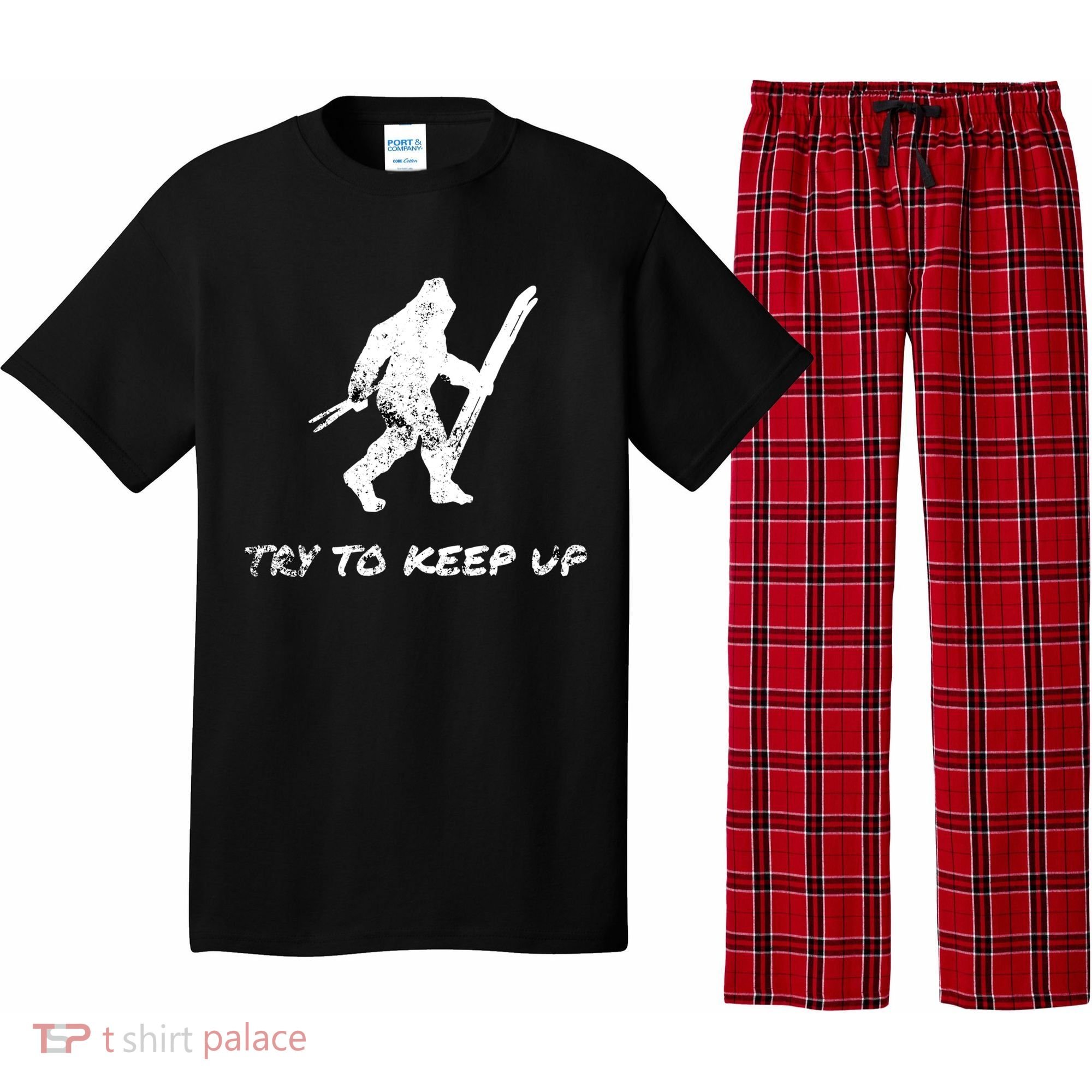 Skiing Bigfoot Funny Sasquatch Yeti Ski Try To Keep Up Gift Pajama Set