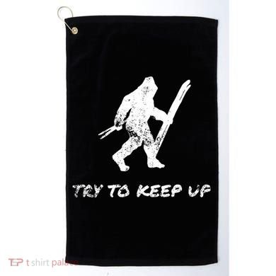 Skiing Bigfoot Funny Sasquatch Yeti Ski Try To Keep Up Gift Golf Towel