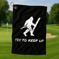 Skiing Bigfoot Funny Sasquatch Yeti Ski Try To Keep Up Gift Golf Towel thumb 1
