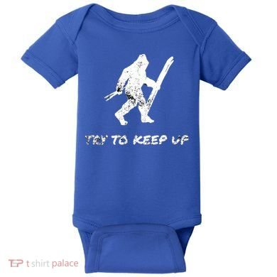 Skiing Bigfoot Funny Sasquatch Yeti Ski Try To Keep Up Gift Baby Bodysuit