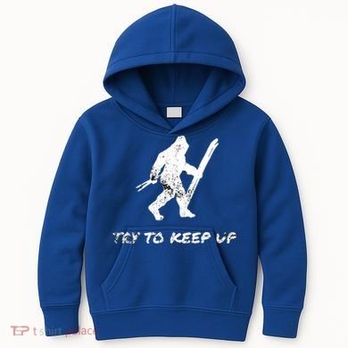 Skiing Bigfoot Funny Sasquatch Yeti Ski Try To Keep Up Gift Kids Hoodie