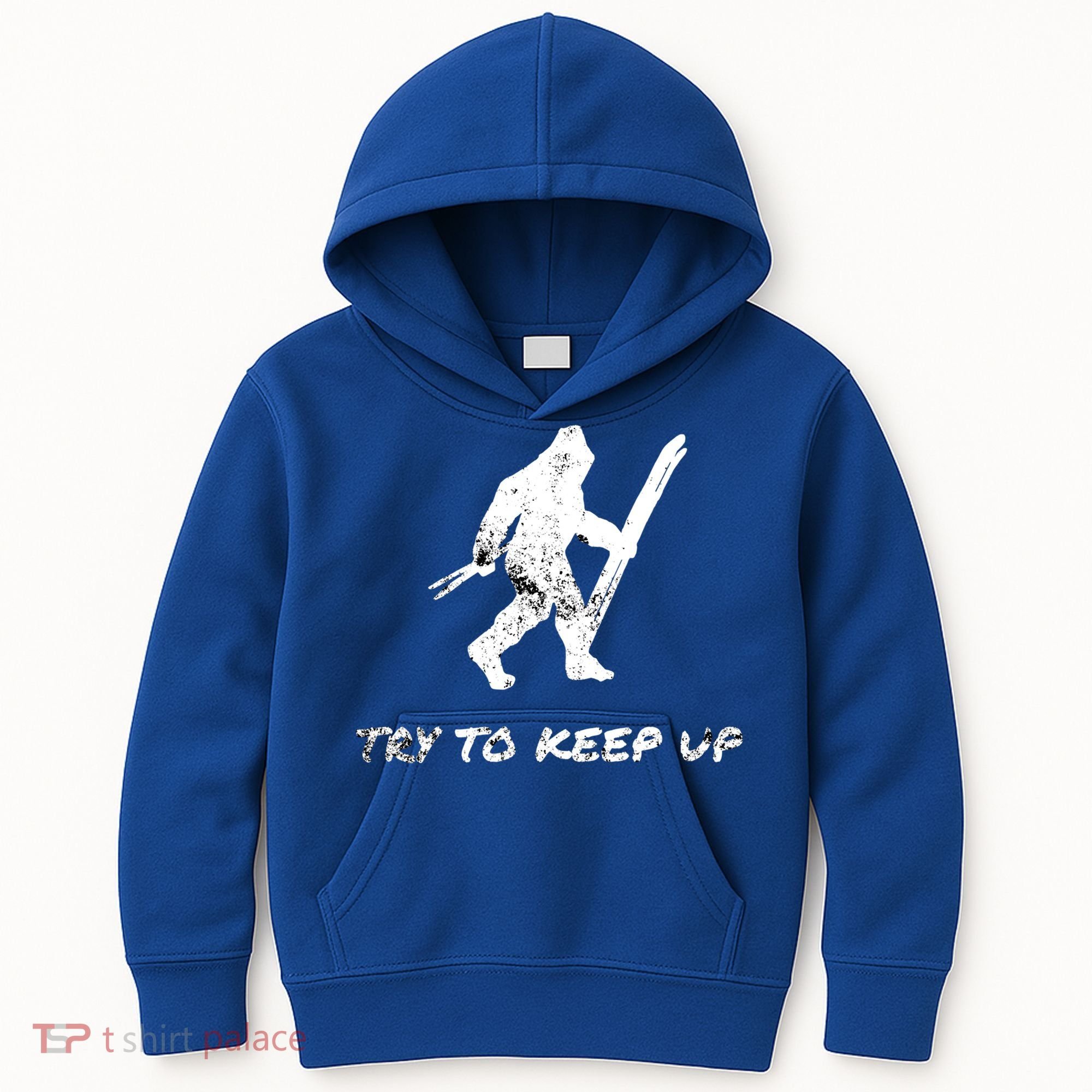 Skiing Bigfoot Funny Sasquatch Yeti Ski Try To Keep Up Gift Kids Hoodie