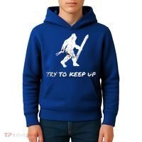 Skiing Bigfoot Funny Sasquatch Yeti Ski Try To Keep Up Gift Kids Hoodie thumb 4