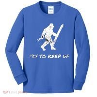 Skiing Bigfoot Funny Sasquatch Yeti Ski Try To Keep Up Gift Kids Long Sleeve Shirt thumb 0