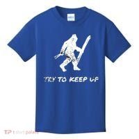 Skiing Bigfoot Funny Sasquatch Yeti Ski Try To Keep Up Gift Kids T-Shirt thumb 0