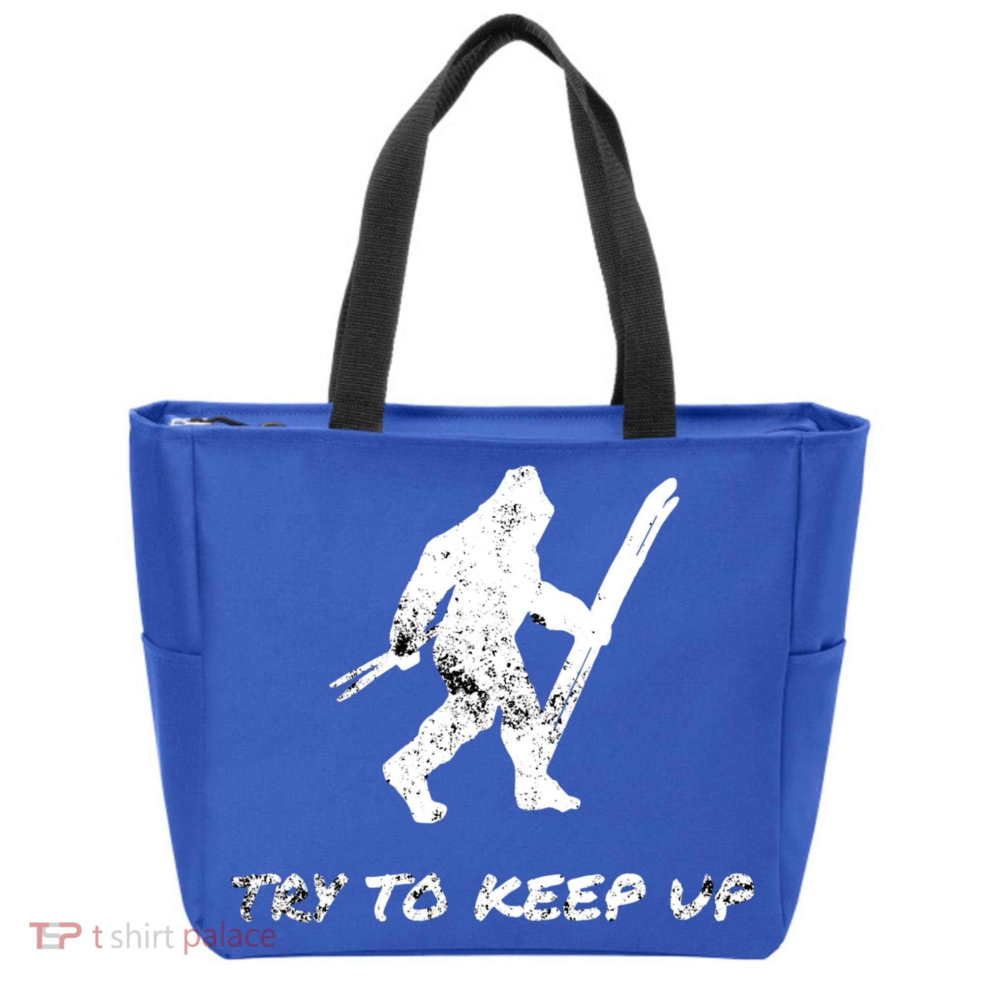 Skiing Bigfoot Funny Sasquatch Yeti Ski Try To Keep Up Gift Tote Bag