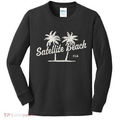 Satellite Beach Florida Vintage 70s Palm Trees Kids Long Sleeve Shirt