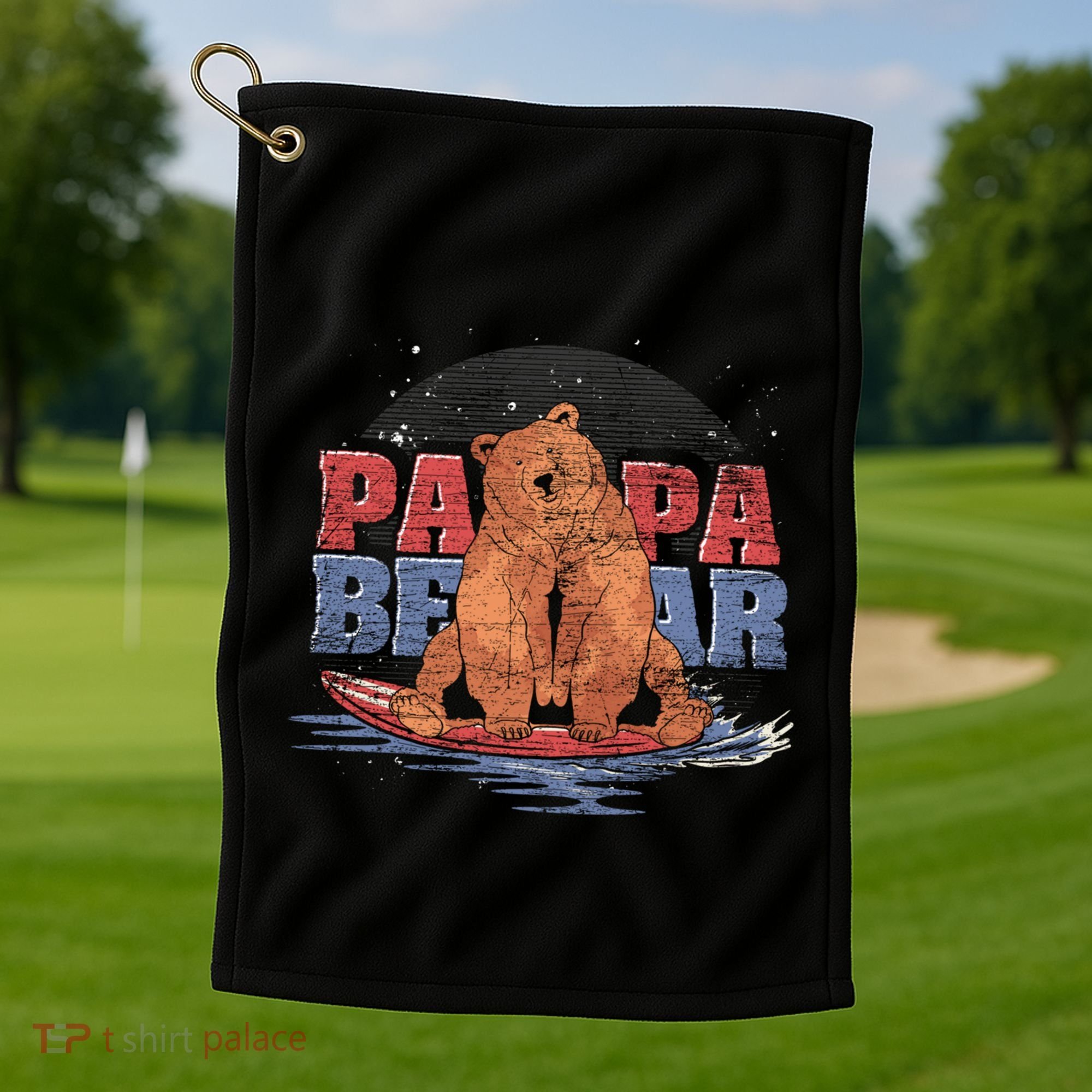 Surfing Bear Family Dad Cute Animal Daddy Papa Bear Gift Golf Towel