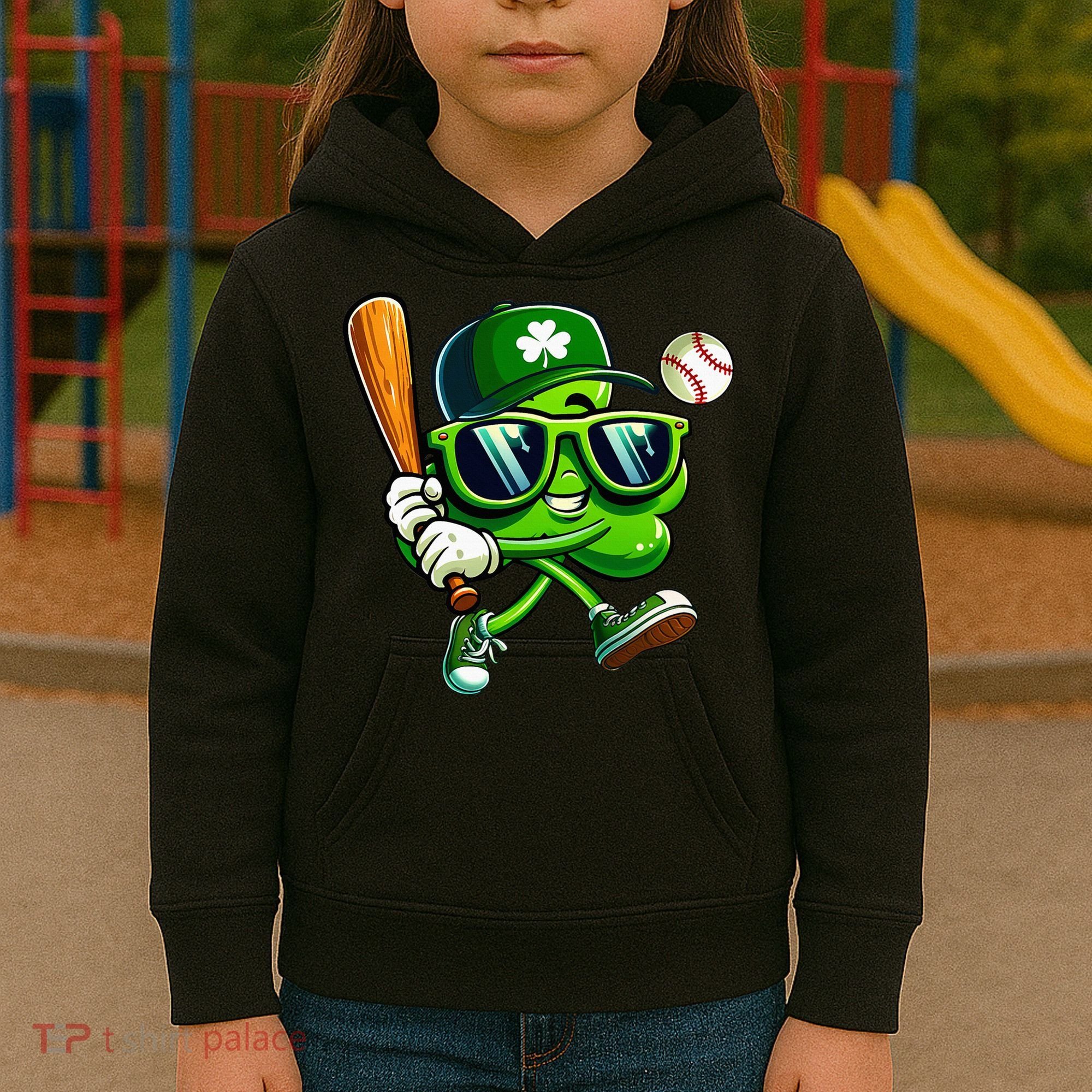 Shamrock Baseball Funny St Patricks Day Kids Hoodie
