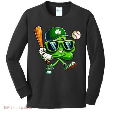 Shamrock Baseball Funny St Patricks Day Kids Long Sleeve Shirt
