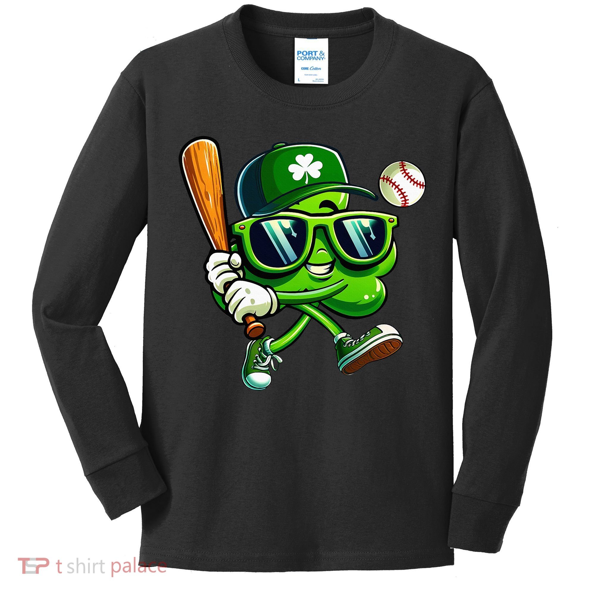 Shamrock Baseball Funny St Patricks Day Kids Long Sleeve Shirt