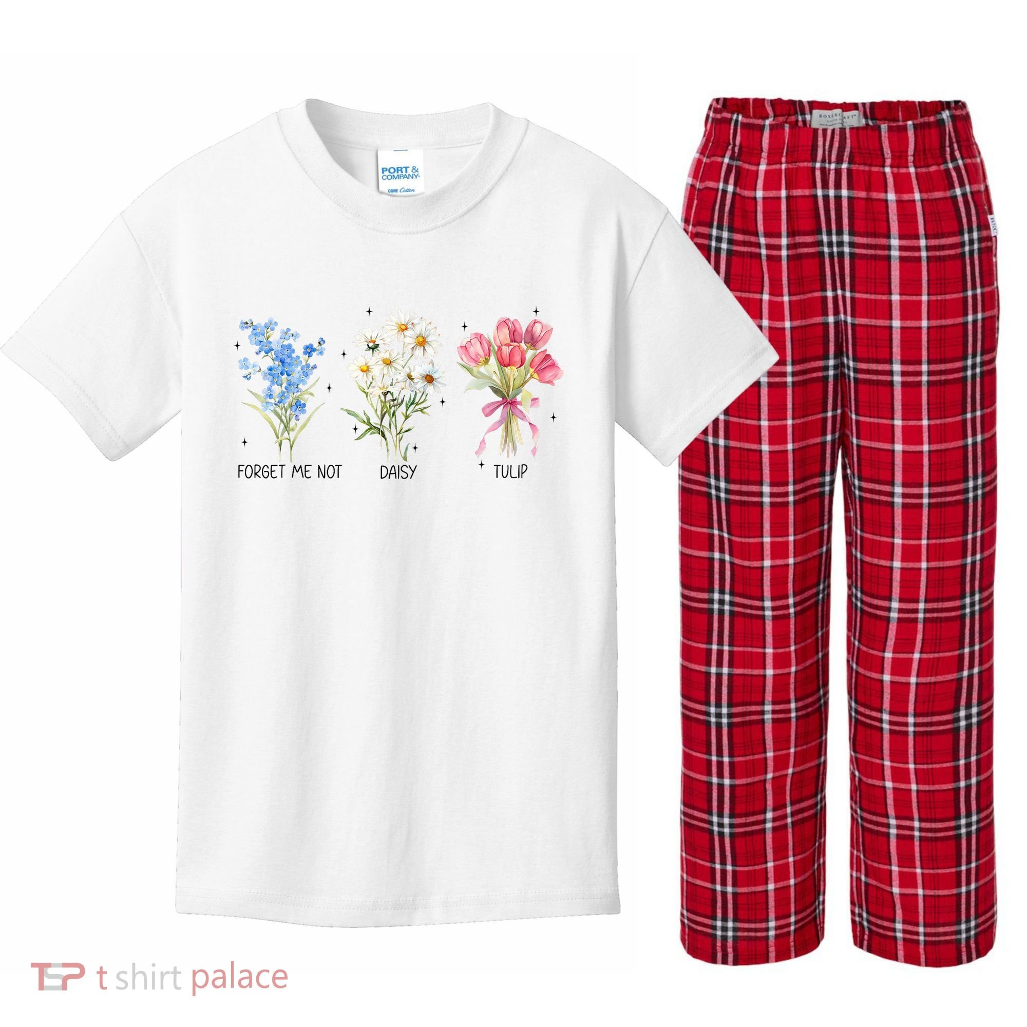 Subtle Boho Flowers Anti Trumpp  Kids Plaid Pajama Set
