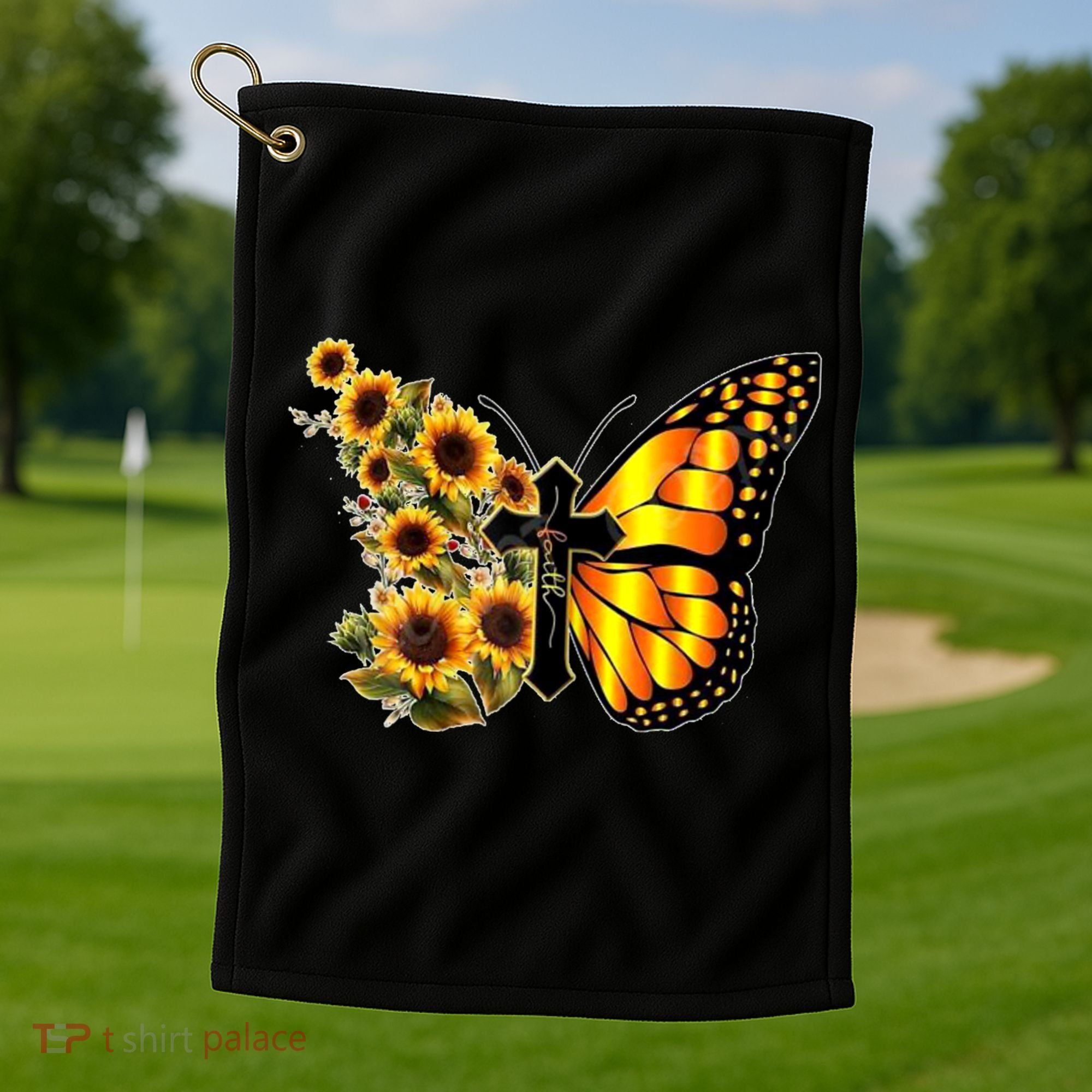 Sunflower Butterfly Faith Golf Towel
