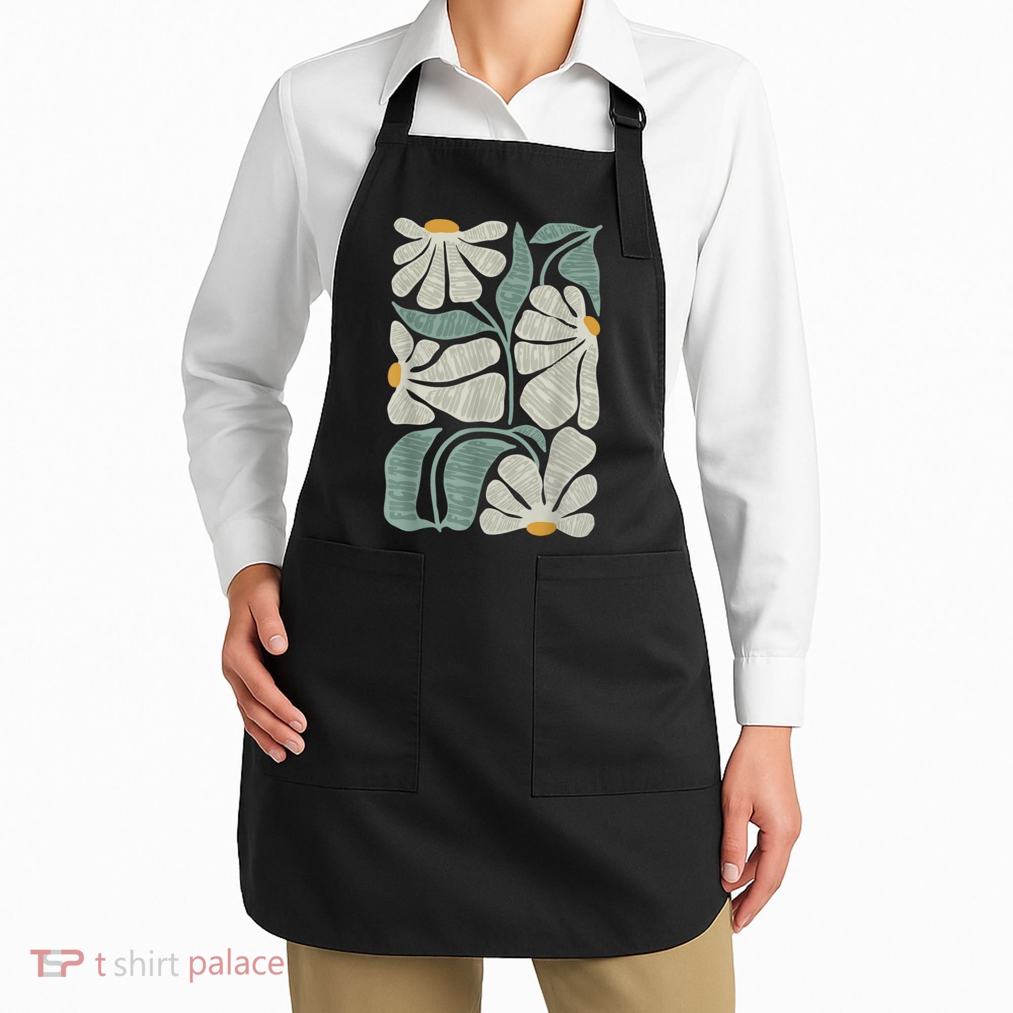 Subtle Boho Flowers Anti Trump Anti Maga Kamala Harris Voter Apron