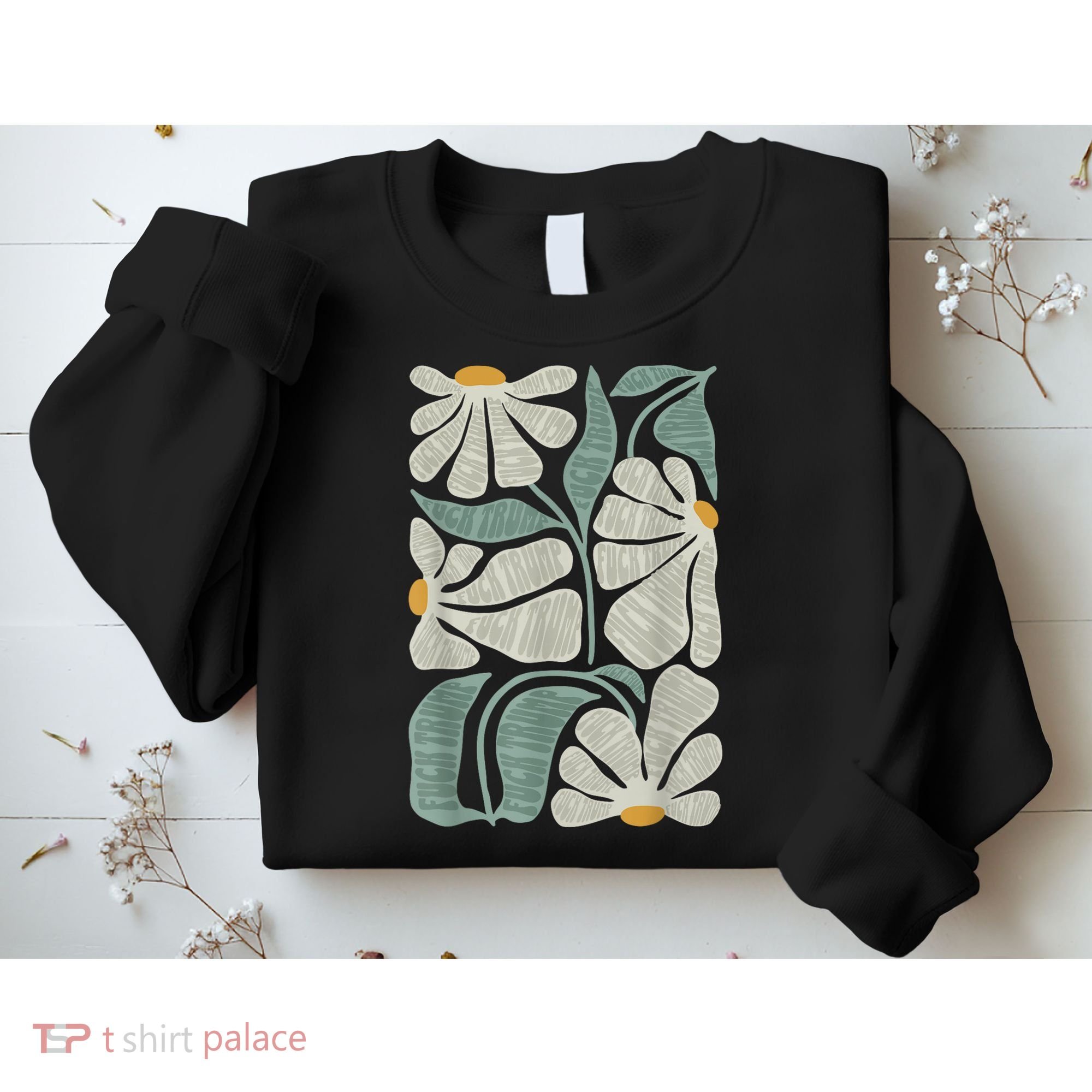 Subtle Boho Flowers Anti Trump Anti Maga Kamala Harris Voter Sweatshirt