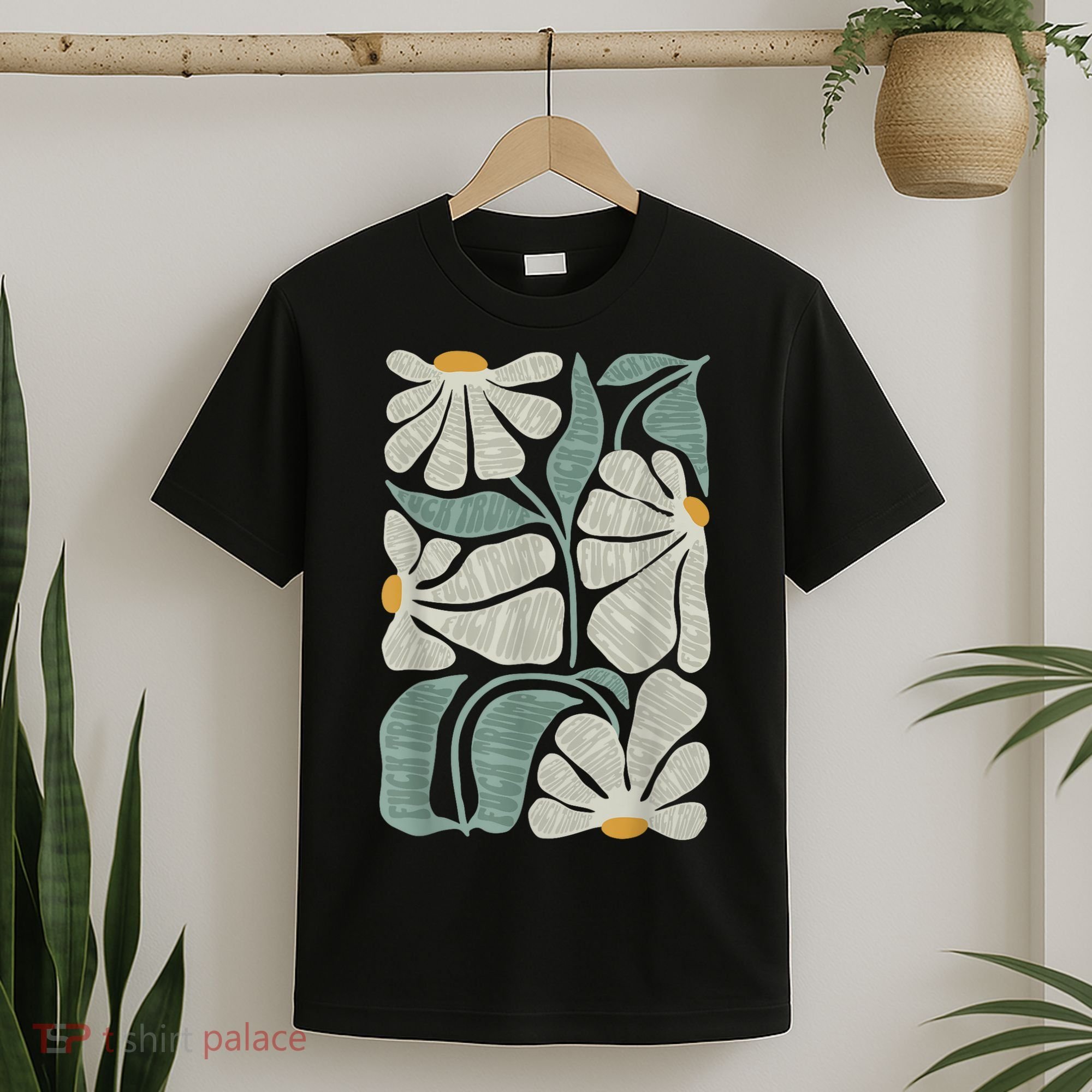 Subtle Boho Flowers Anti Trump Anti Maga Kamala Harris Voter T-Shirt