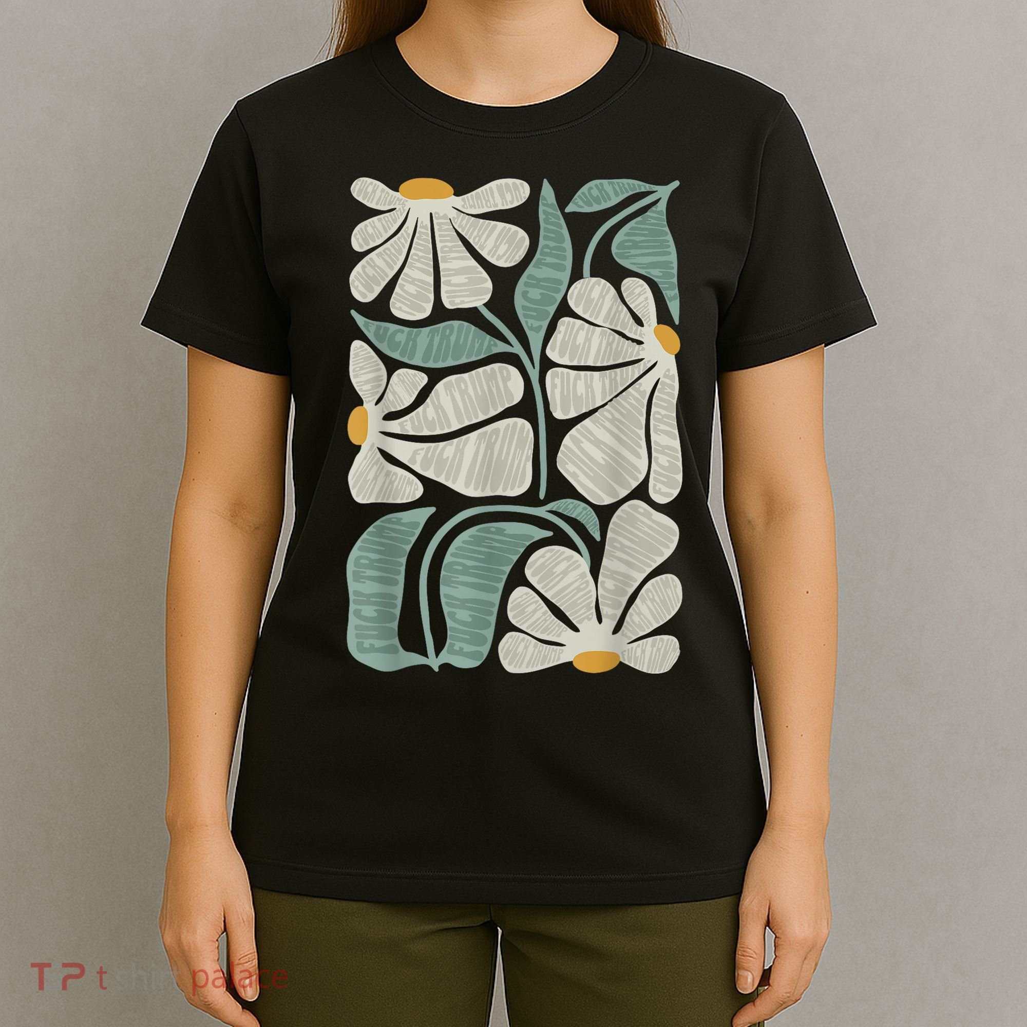 Subtle Boho Flowers Anti Trump Anti Maga Kamala Harris Voter T-Shirt
