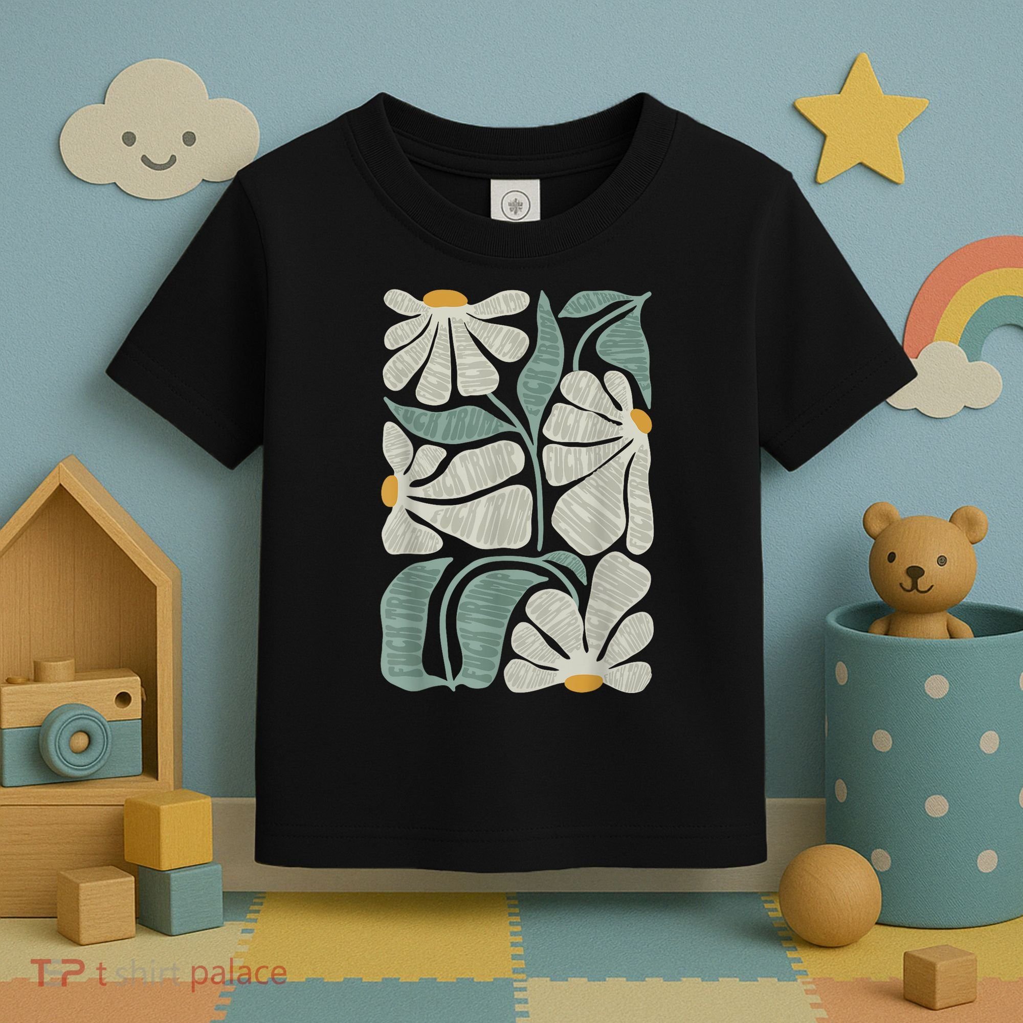 Subtle Boho Flowers Anti Trump Anti Maga Kamala Harris Voter Toddler T-Shirt
