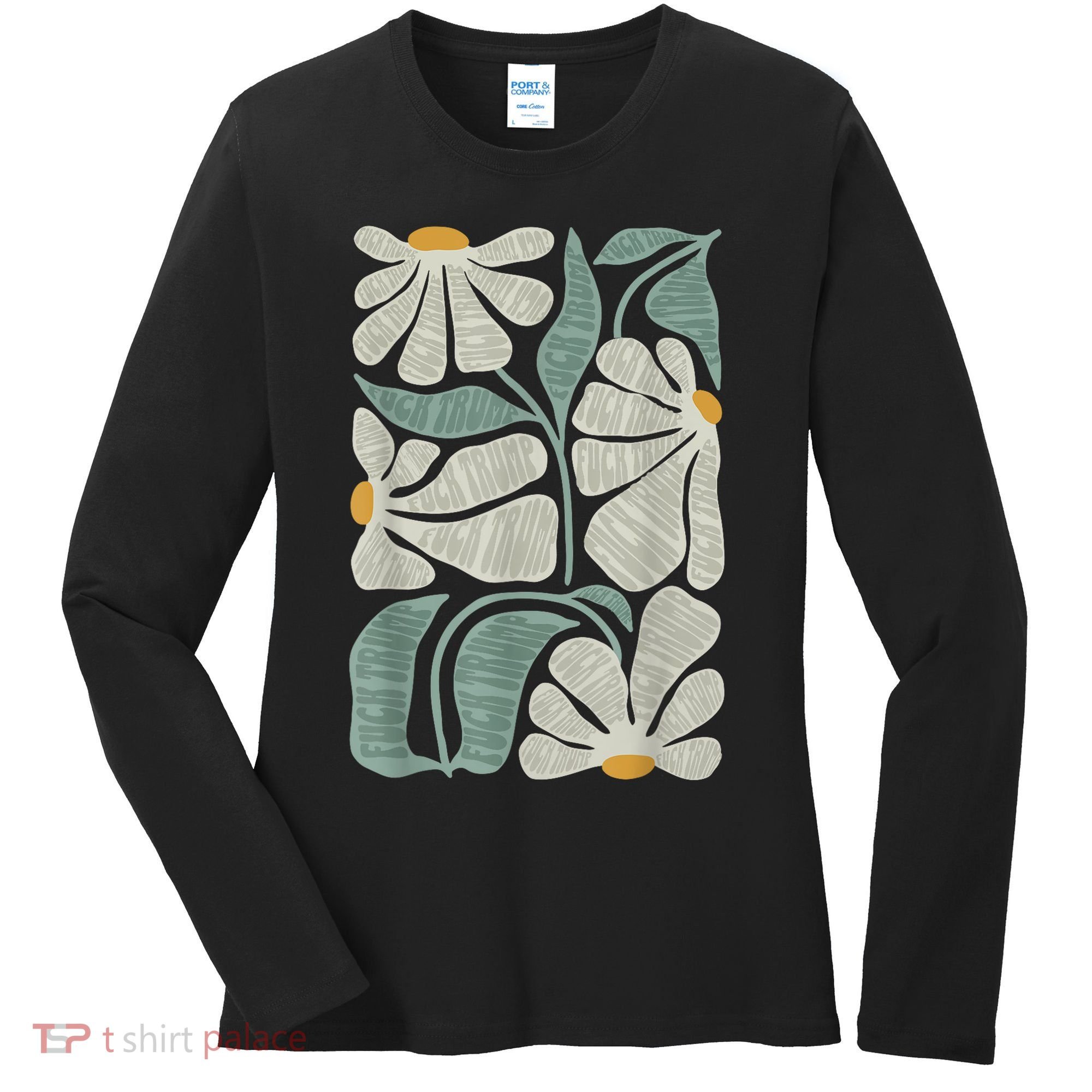 Subtle Boho Flowers Anti Trump Anti Maga Kamala Harris Voter Women's Long Sleeve Shirt