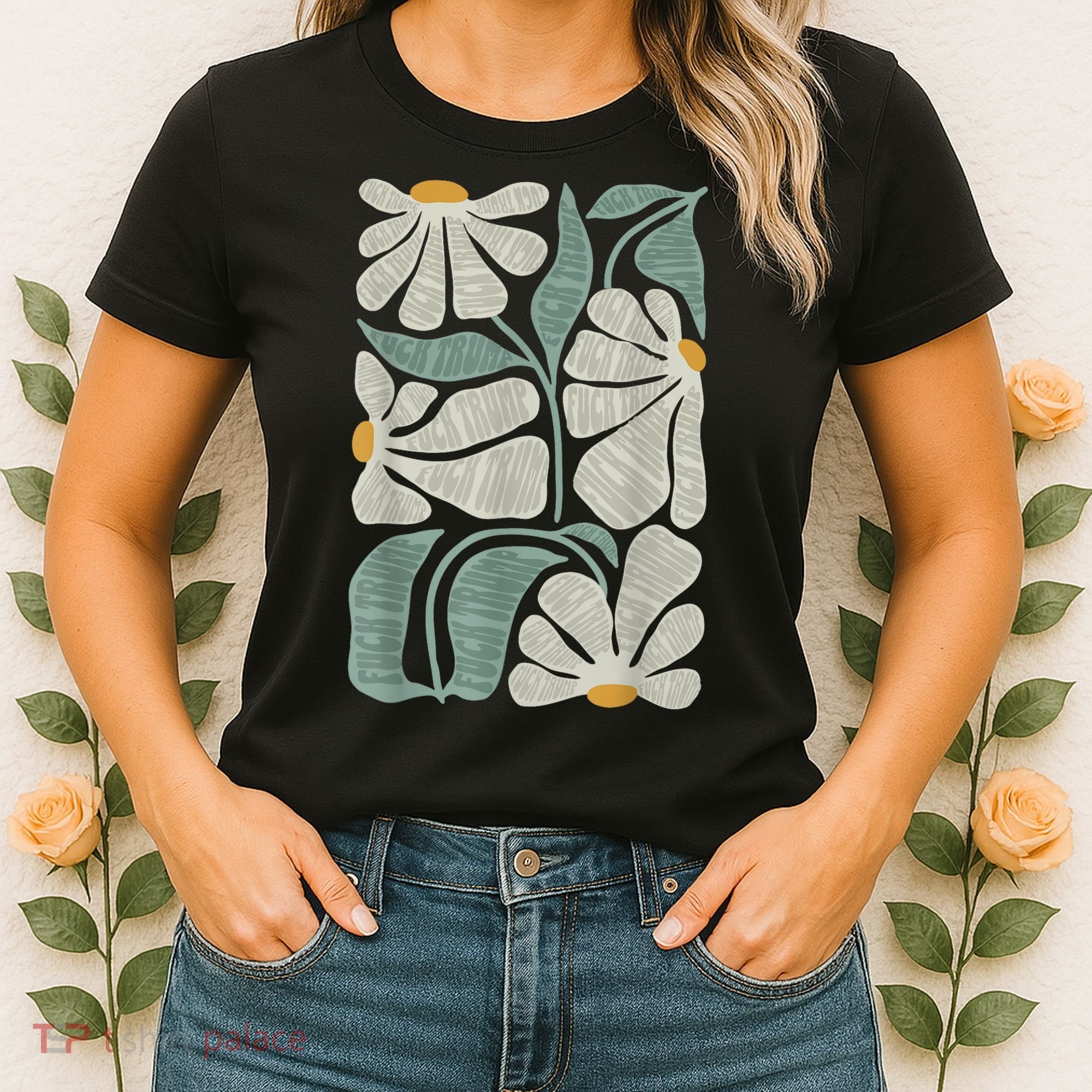 Subtle Boho Flowers Anti Trump Anti Maga Kamala Harris Voter Women's T-Shirt